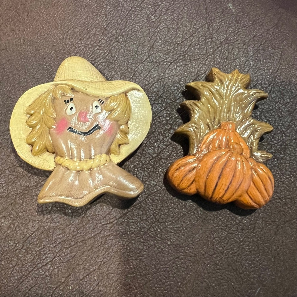 Vintage Fall Refrigerator Magnets Set Scarecrow and Pumpkins Autumn Kitchen Deco